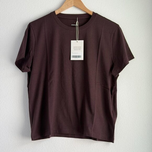 Everlane The Box Cut Tee in Essential Cotton in Dark Chocolate, Size Large - Picture 5 of 8